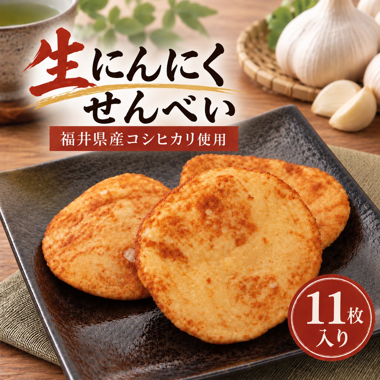 生にんにくせんべい|福井県産コシヒカリ使用 青森県田子町産にんにく使用 煎餅 おつまみ 福井土産