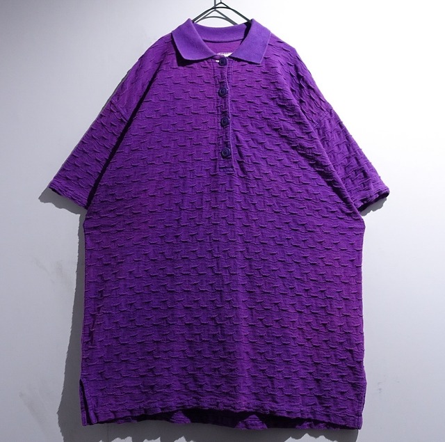 90s Deep Purple 3D Pattern Design Knit Polo