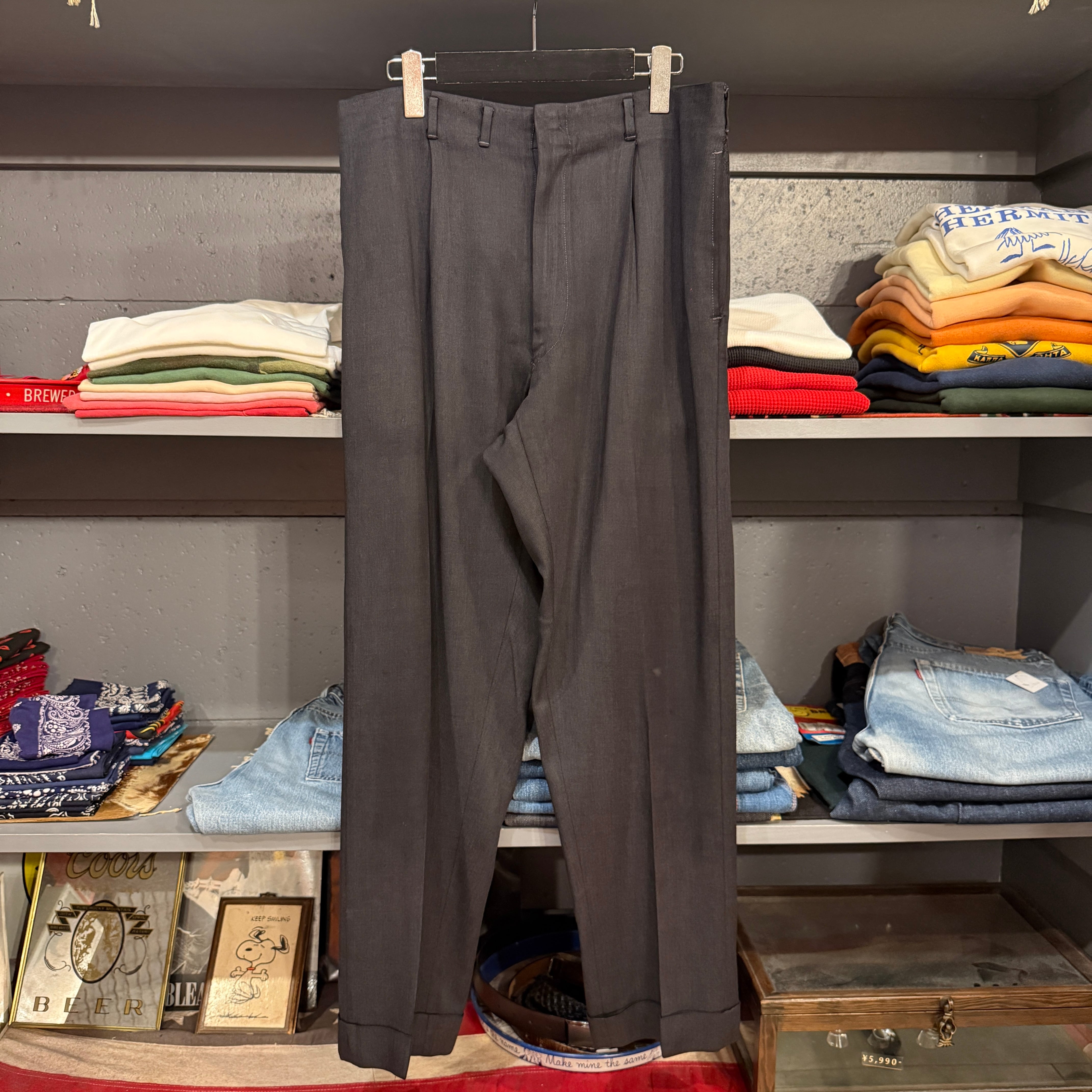 50s vintage wool gabardine wide slacks 黒 50s Wool Gabardine Slacks | VOSTOK