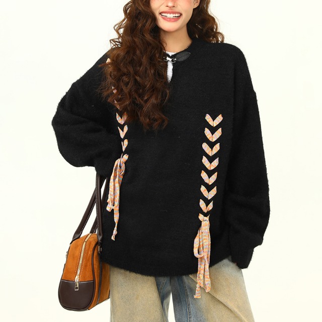 lace-up ribbon design knit　レースアップリボンデザインニット　J1506