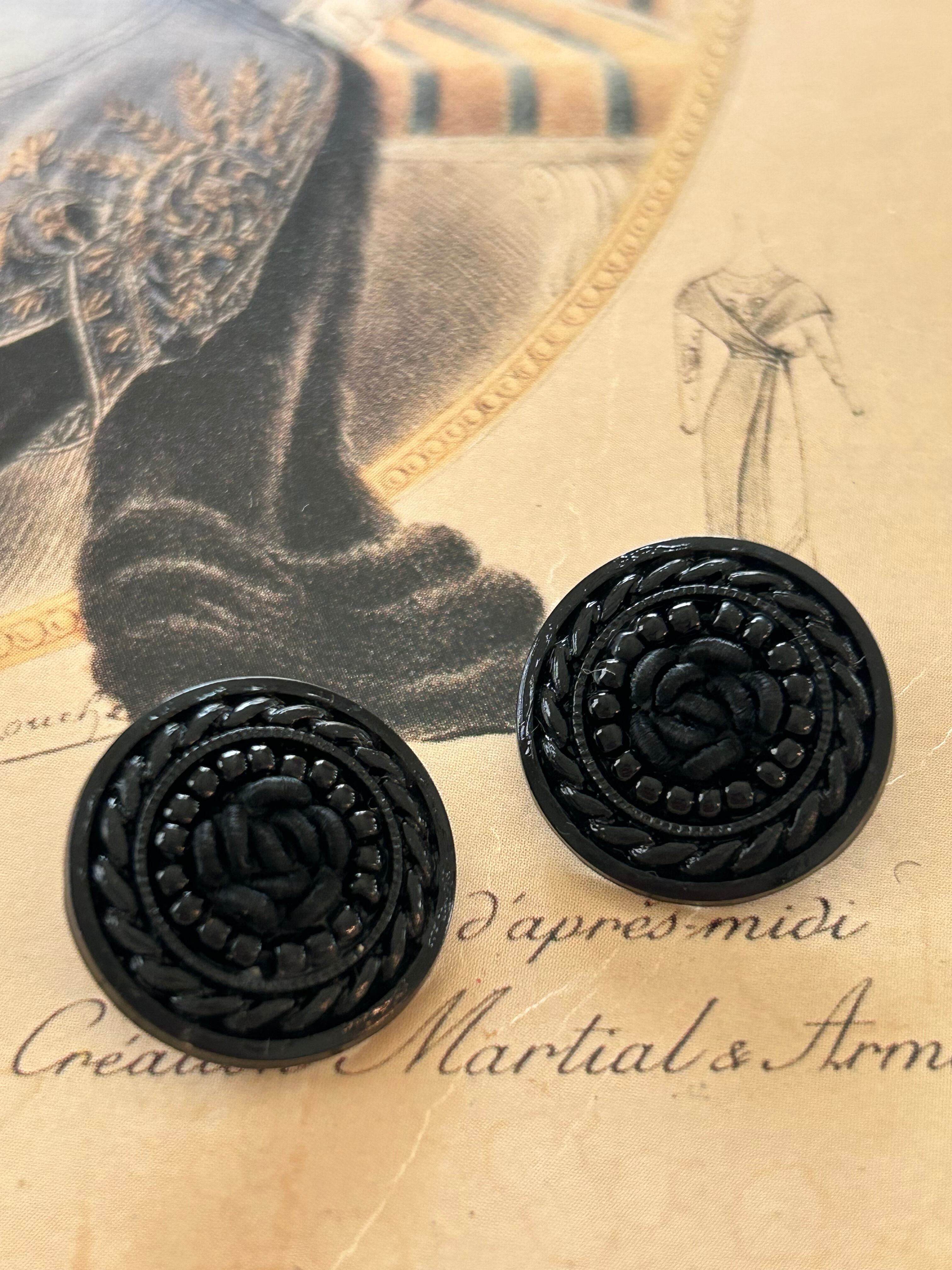 Japanese Vintage ボタン 20mm button コード ビーズ プラスチックボタン ブラック モノトーン アクセサリーパーツ 装飾材 カルトナージュ