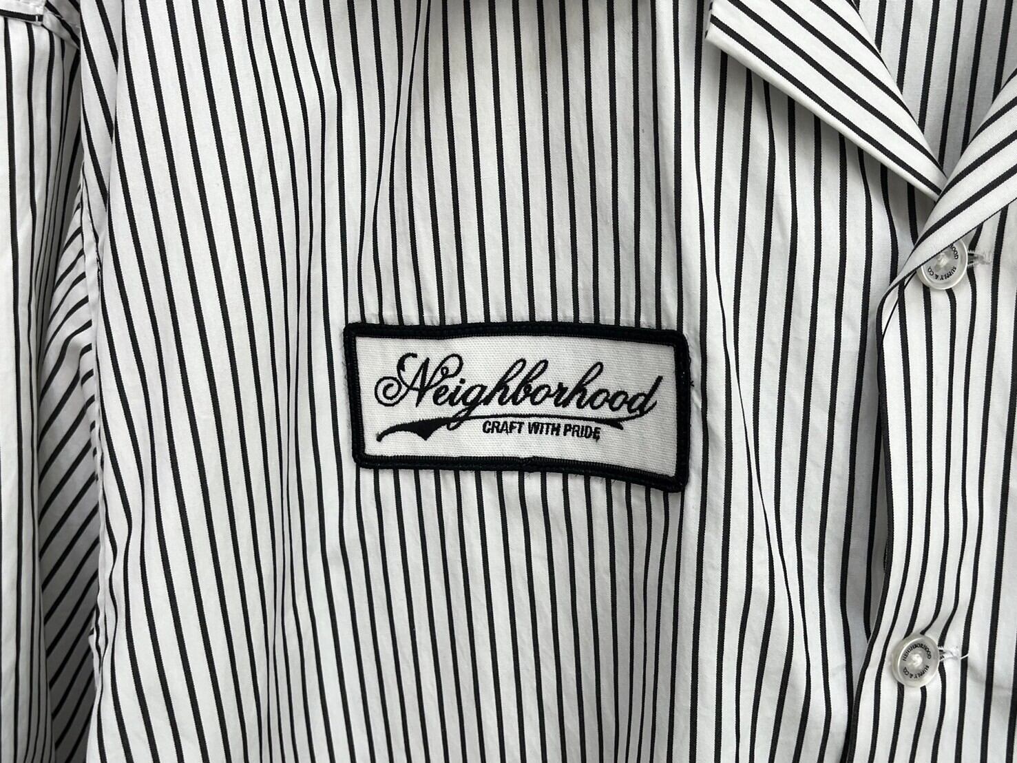 NEIGHBORHOOD STRIPE WORK SHIRT SS WHITE LARGE 241TSNH-SHM03 03515 