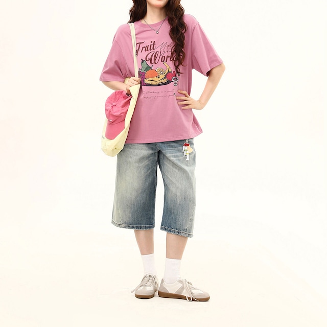 フルーツグラフィックレトロレタリングTシャツ 2col R02405