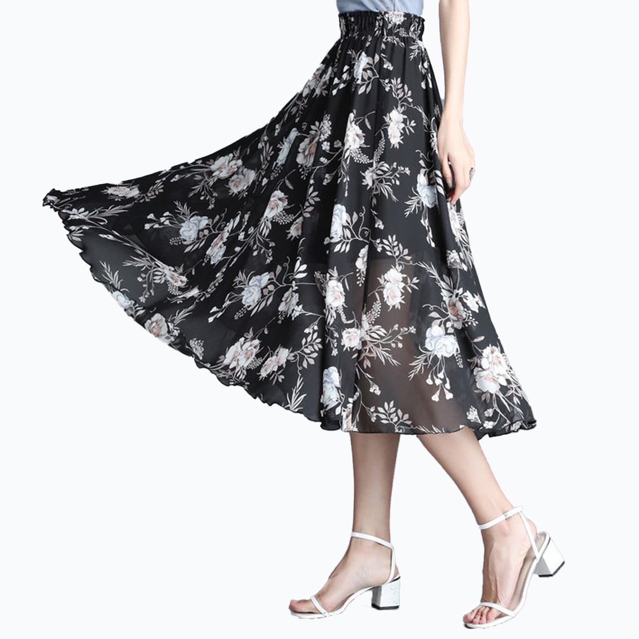 TELMA 美しい大輪の花　ロングスカート　36 新品未使用 リメイク風デニムロングスカート