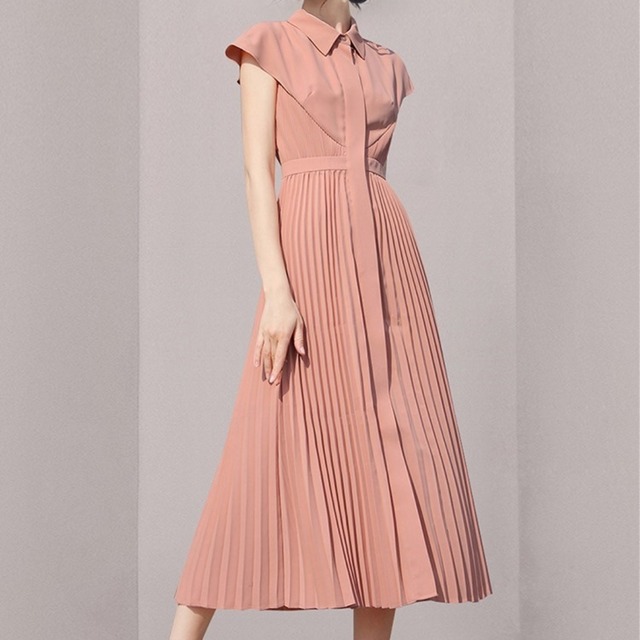 プリーツワンピース　肩ふんわりAライン　S0091