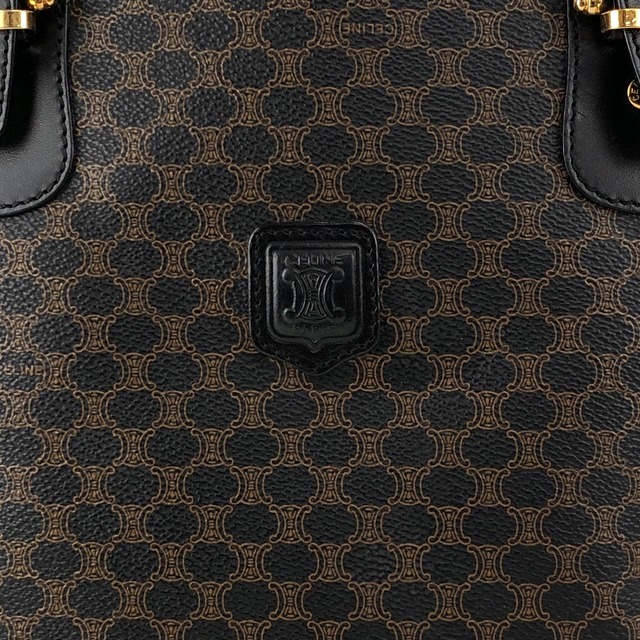 CELINE セリーヌ マカダム ハンドバッグ ブラック ブラゾン型押し PVC トートバッグ vintage ヴィンテージ オールド 7r6v3e