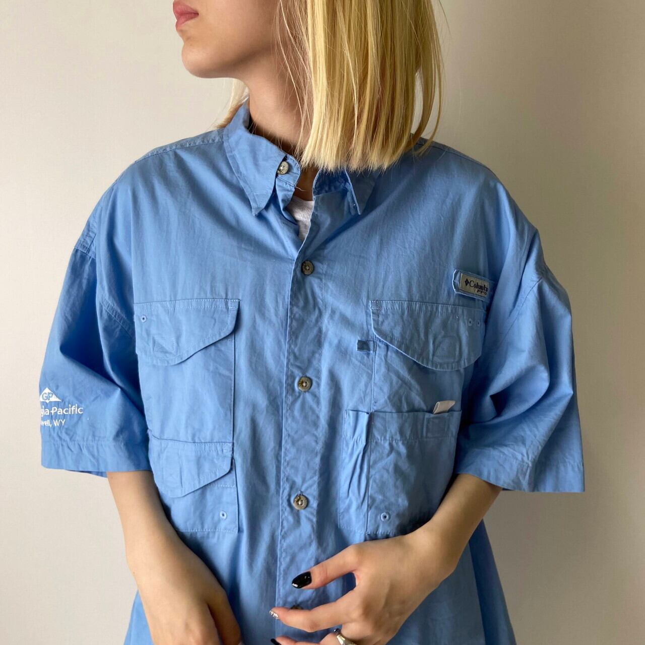 美品 Colombia コロンビア フィッシングシャツ PFG ブルー  L