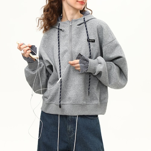 checkered point zip hoodie　チェック柄ポイントジップパーカー　J1258