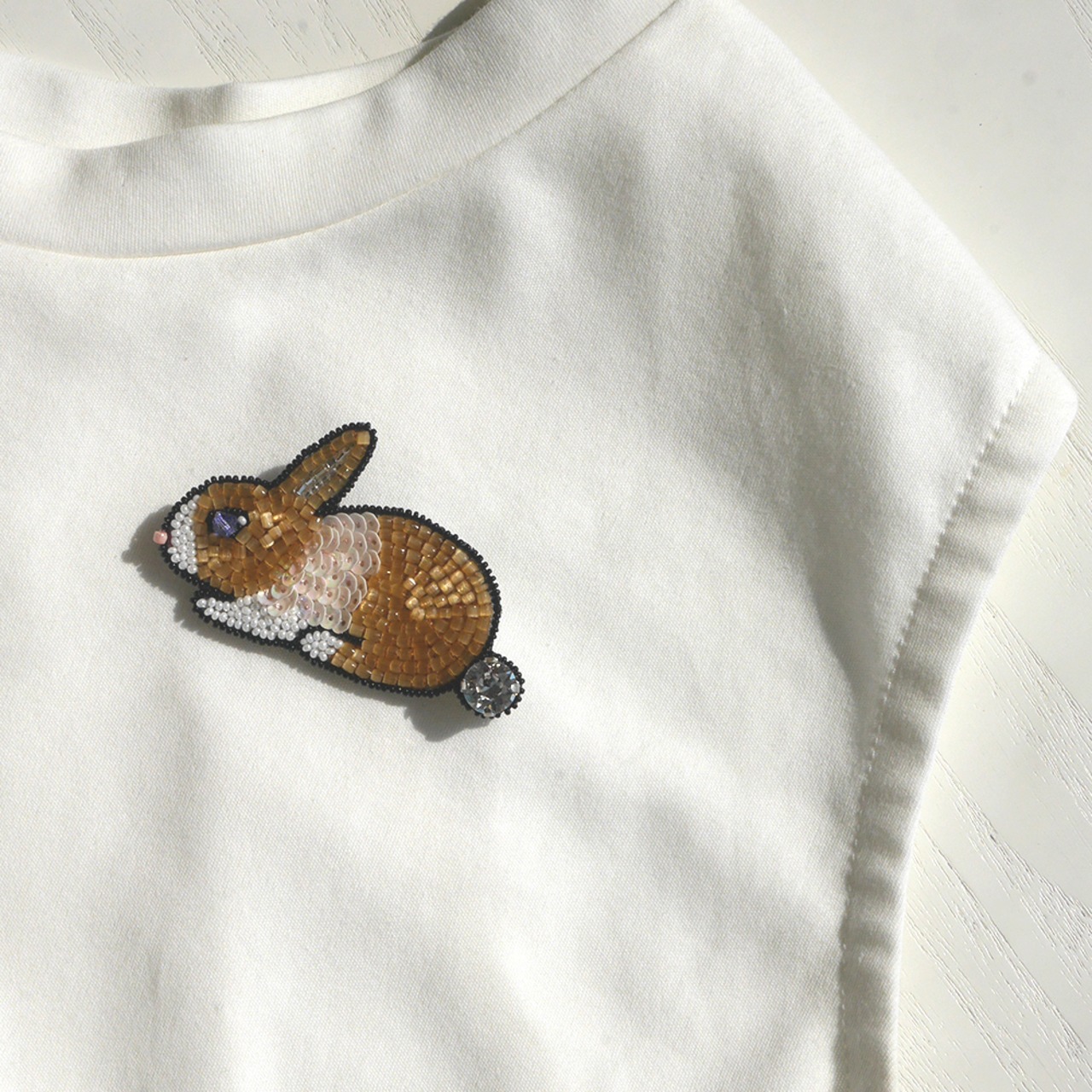 ウサギ／Rabbit ブローチ Light Brown - 5