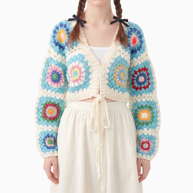 Blue Granny Square Tie Cardigan　S0173