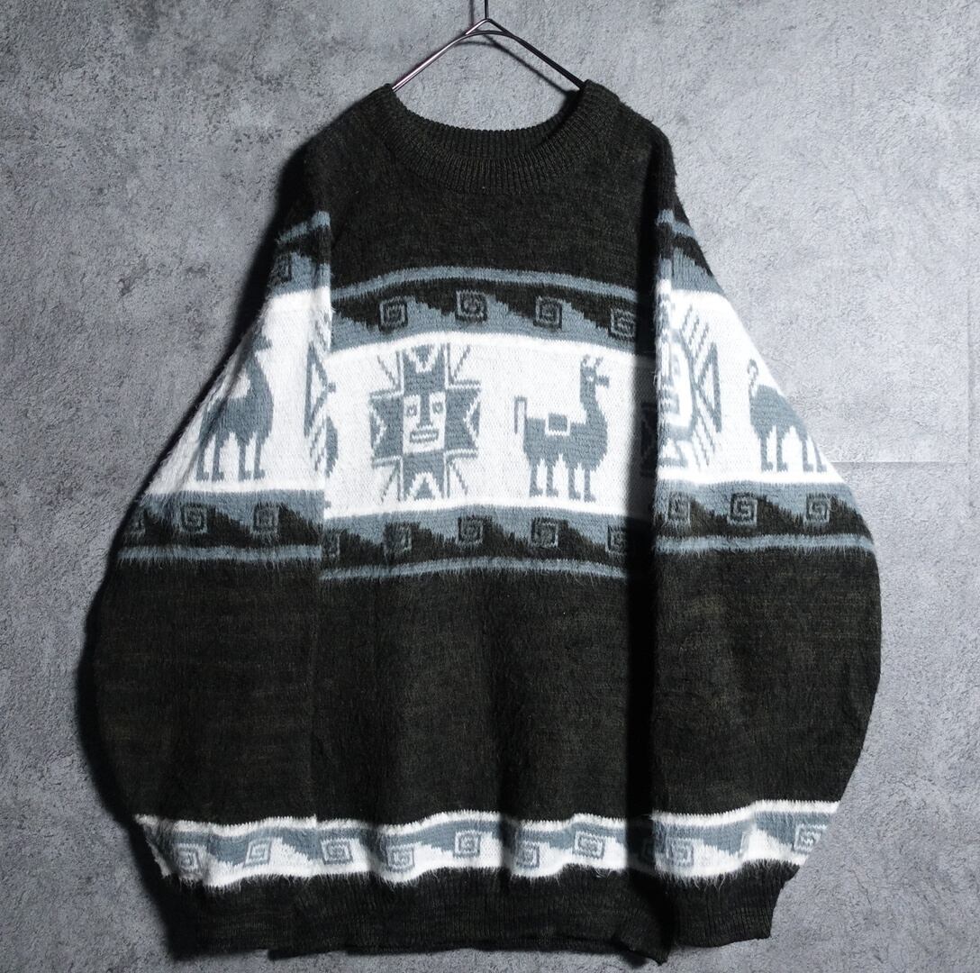 native pattern shaggy knit