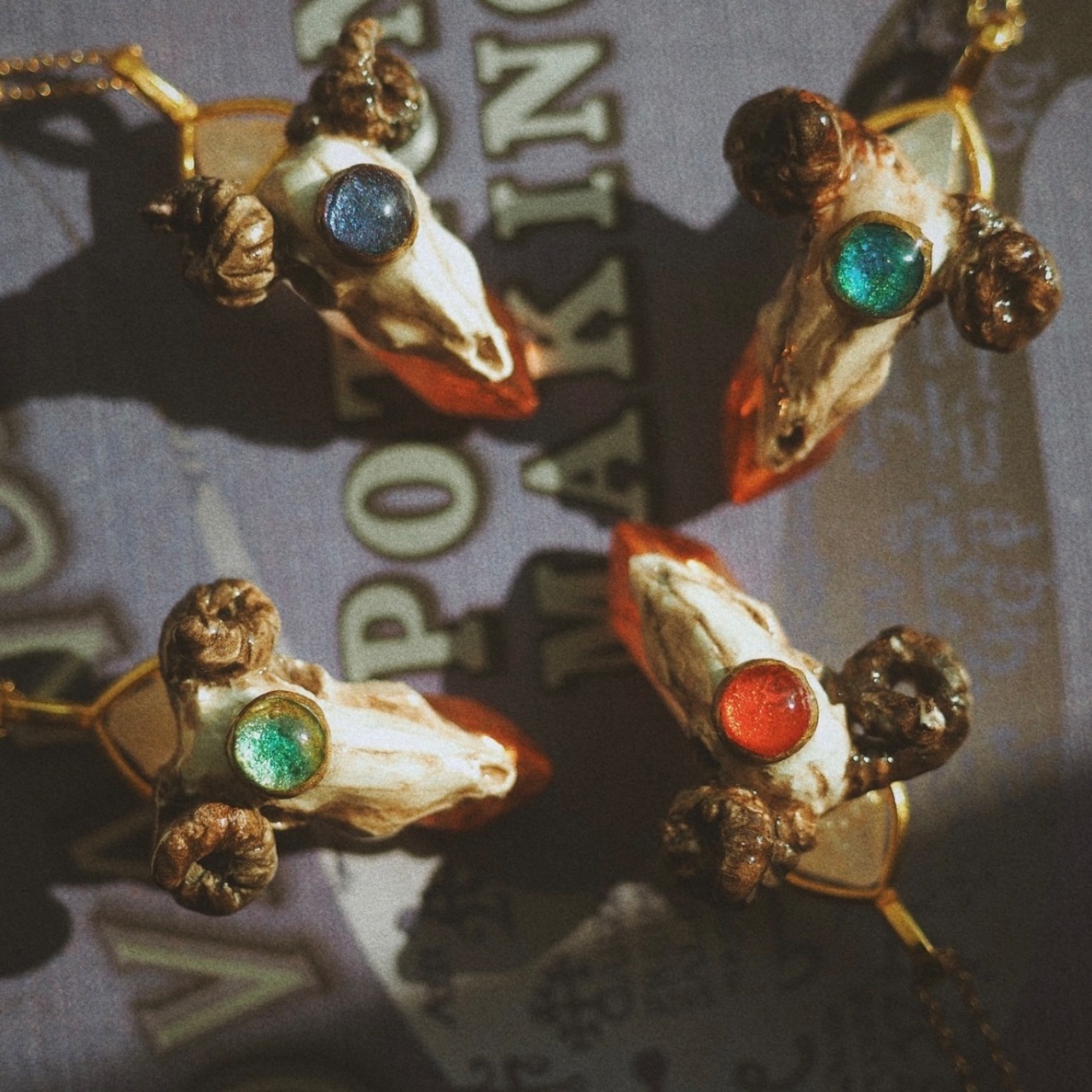 Sheep's necklace with colored bones　Starry night sky