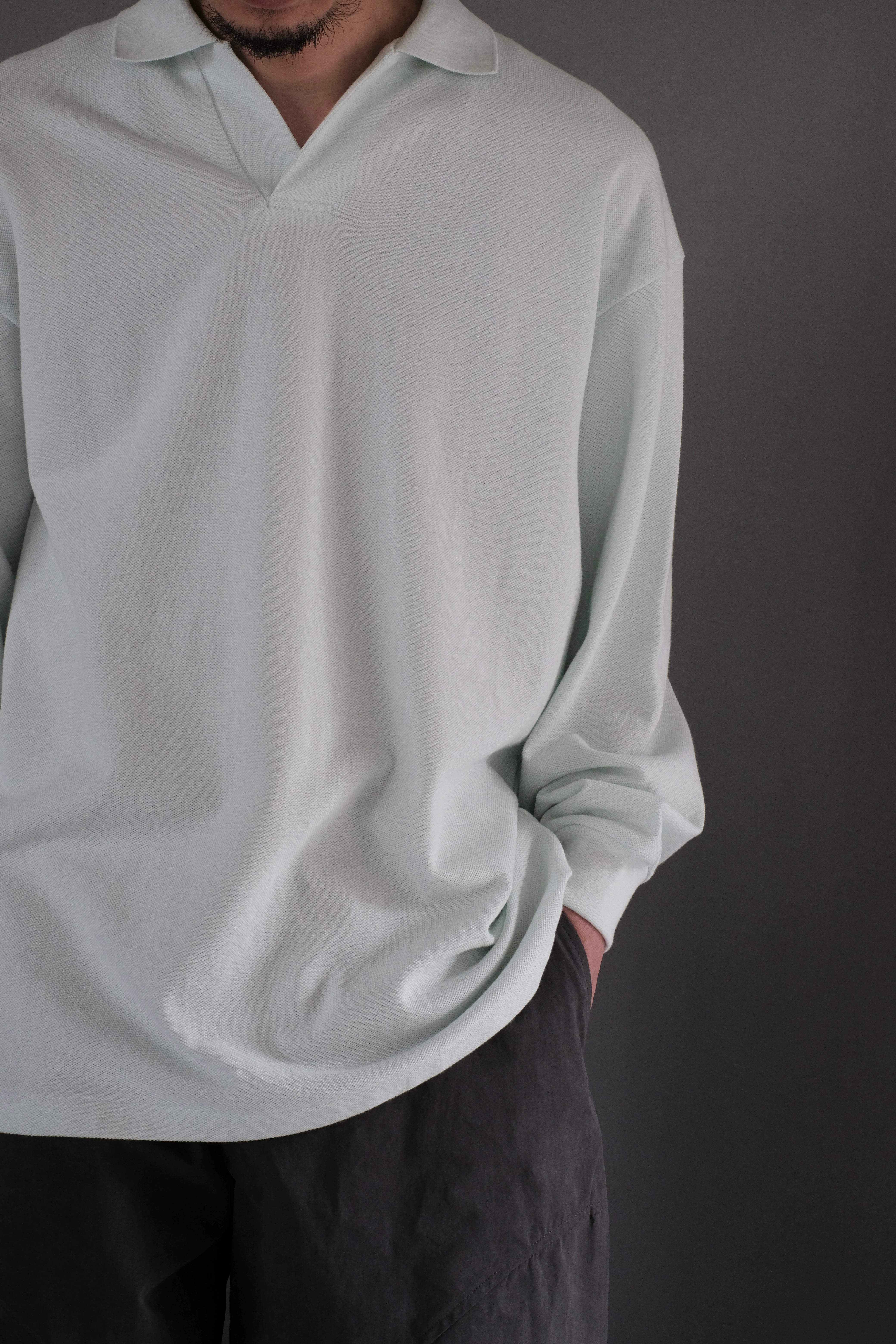 専用Graphpaper POLO Cotton Pique Jersey Graphpaper - Cotton Pique Jersey L/S Skipper Polo / BEIGE