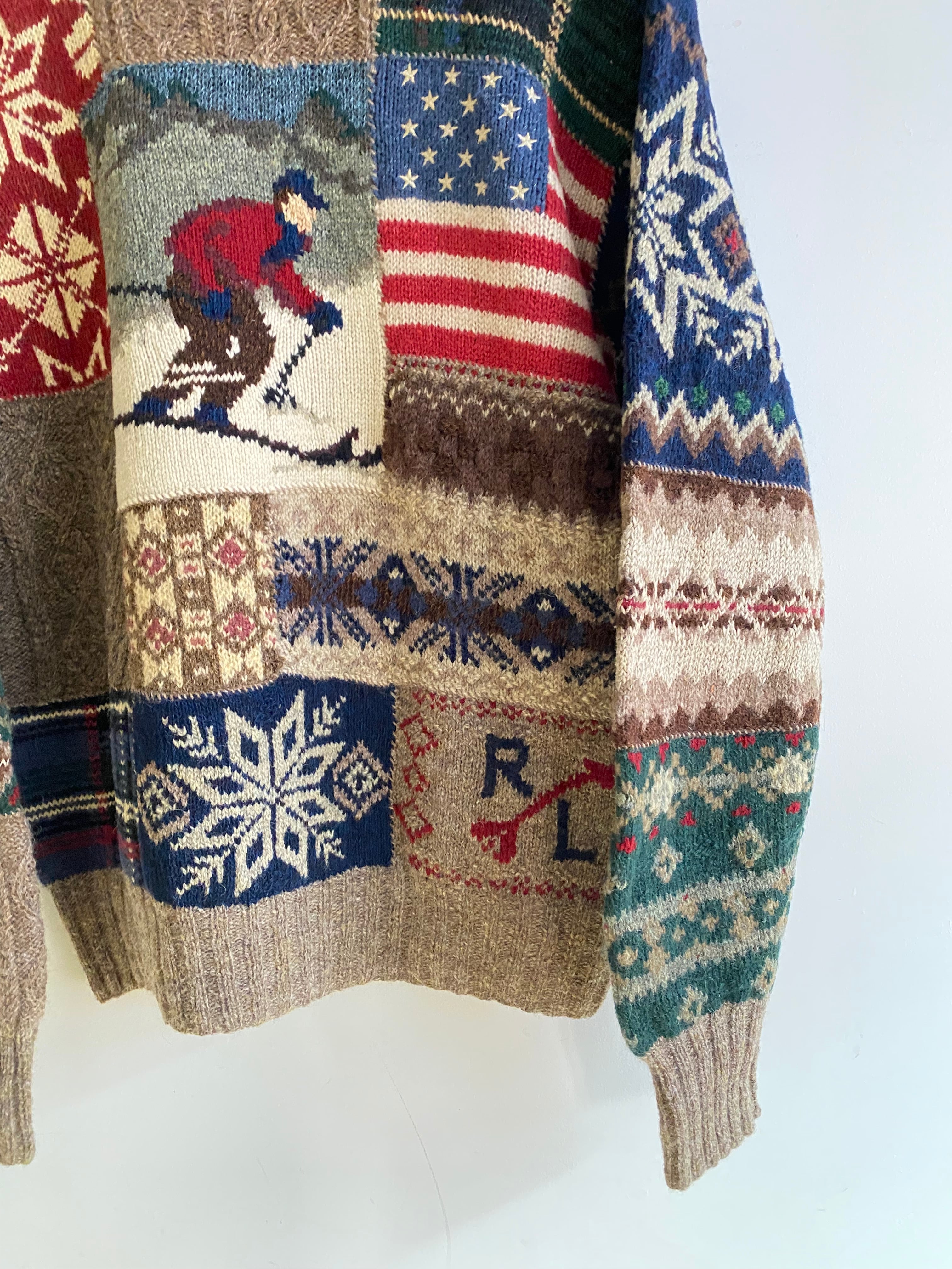 90s Polo by Ralph Lauren PATCHWORK HAND KNIT SWEATER | JUNK SHOP