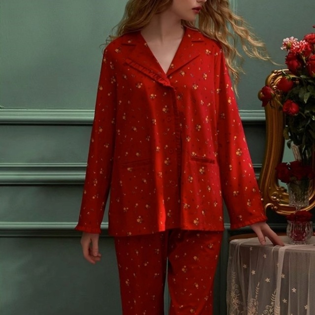 【4color】lapel collar cardigan style pajamas p1046