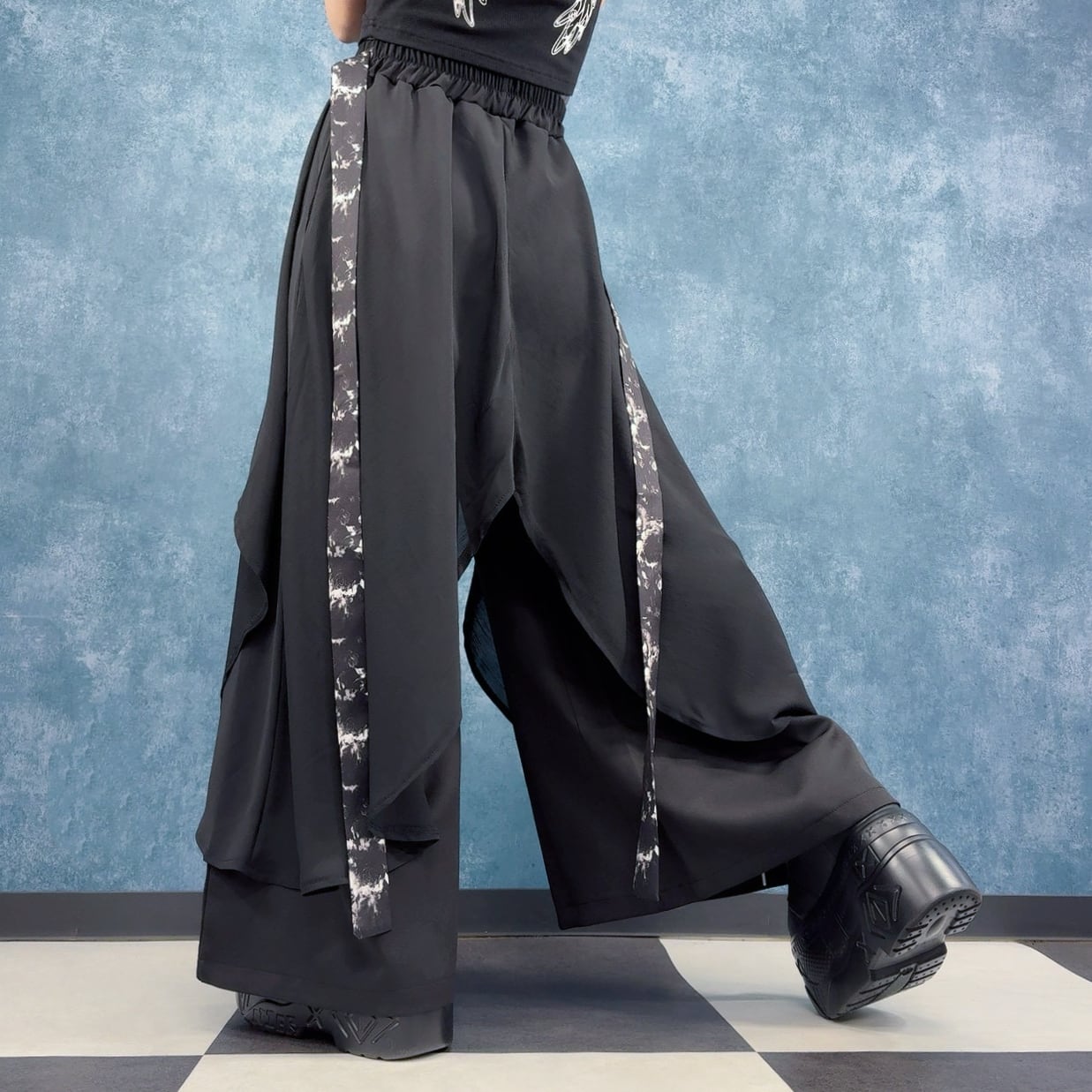 FLAP LAYERED ZIP WIDE PANTS【SHADOW ROSE STRAP】 | NIER CLOTHING