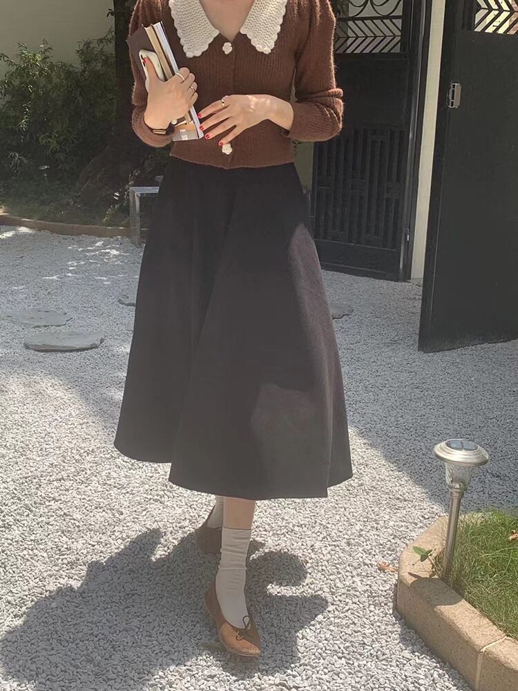 スタンダードスリムスカート Aラインスプリングオータムハイウェストウェストソリッド カラー レトロ 春物 秋物 ソリッドカラー ビッグFスモールZ韓国37550842823
