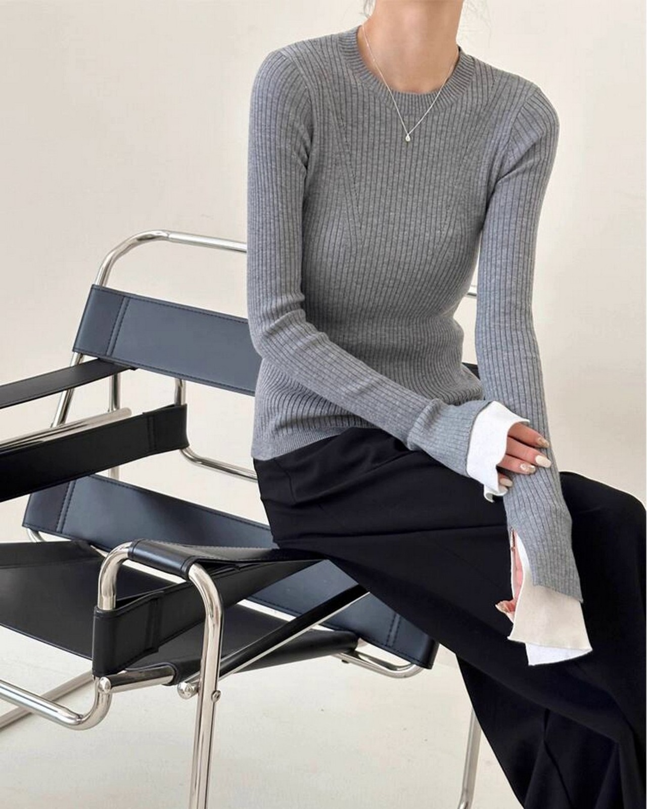 スリーブコントラストリブニット 2color  A0527 - 2