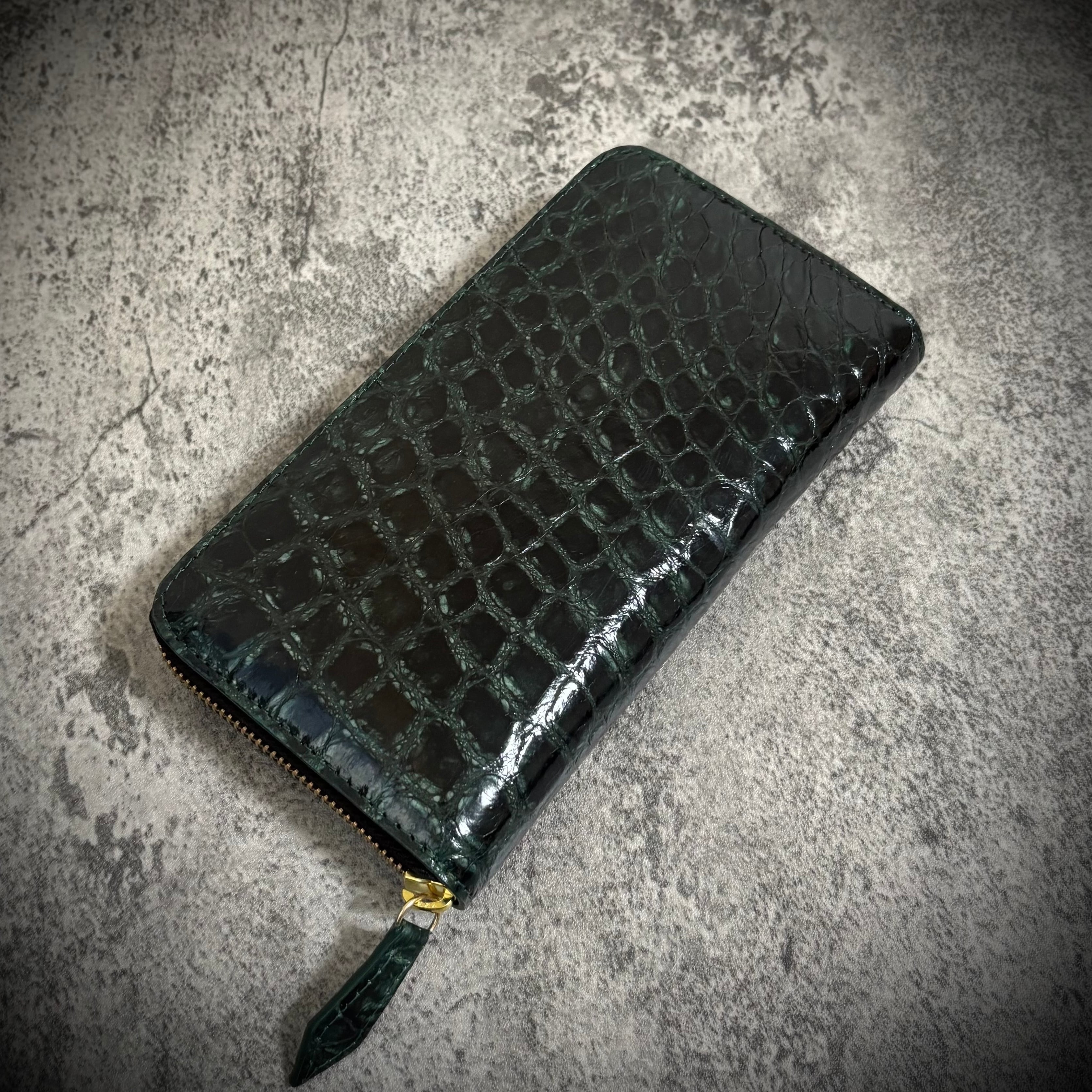 ポロサス クロコダイル 長財布 一枚革 大容量 証明書付 緑 グリーン YKK ポロサス クロコダイル 長財布 一枚革 大容量 証明書付 緑 グリーン