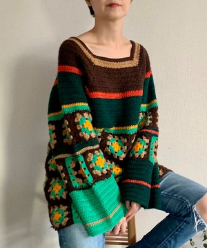 【送料無料】80's-90's Wool hand made flared sleeve knit