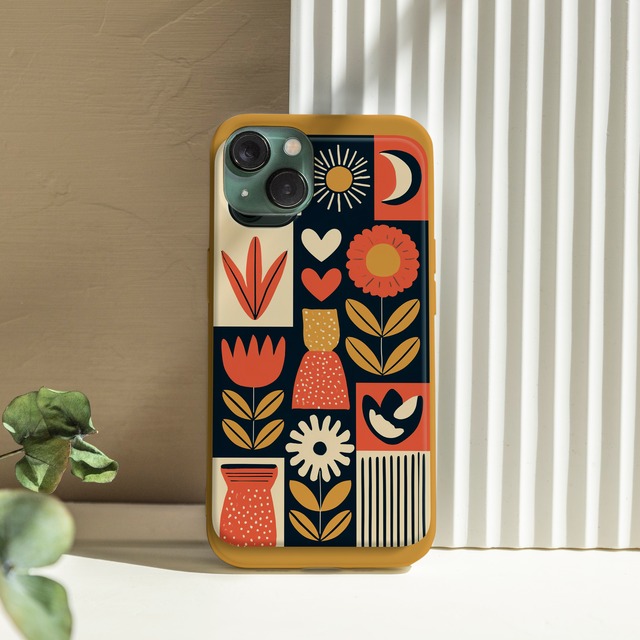 受注生産 iPhoneケース チューリップと花の民芸柄｜フォークアート FMSY056A