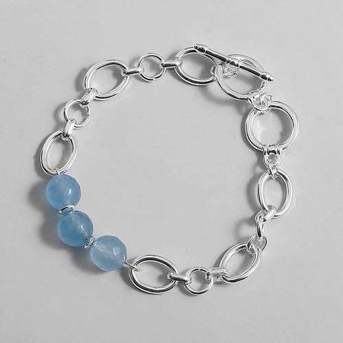 チャーム ブレスレット  クリスタル ビンテージ 青 ブルー シルバー サークル ストーン レディース