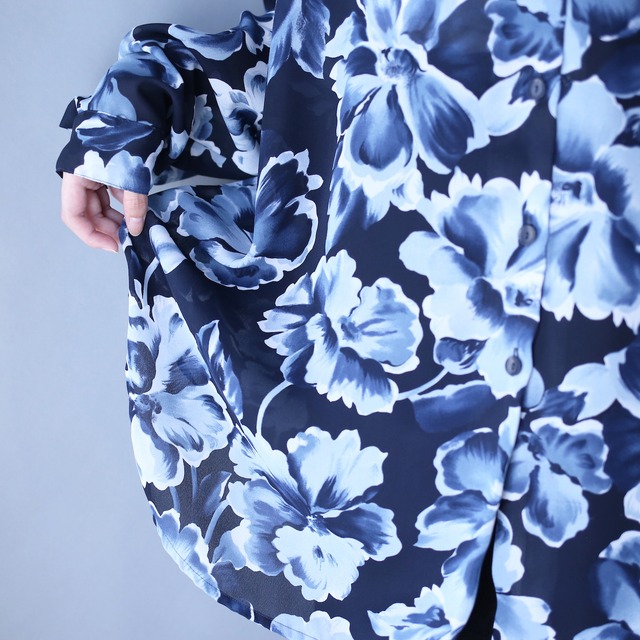 beautiful flower pattern over silhouette see-through shirt