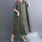 切り替えチェック柄 マキシ丈 ワンピース  30135