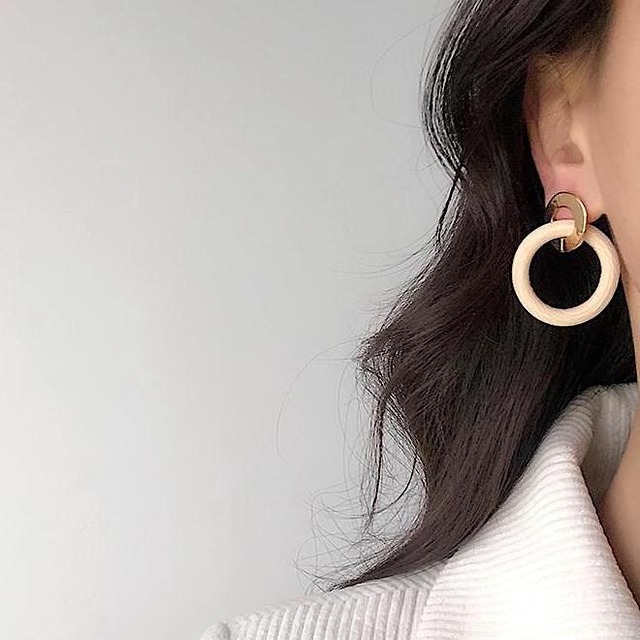 Gold & Wood Circle Pierce/Earring