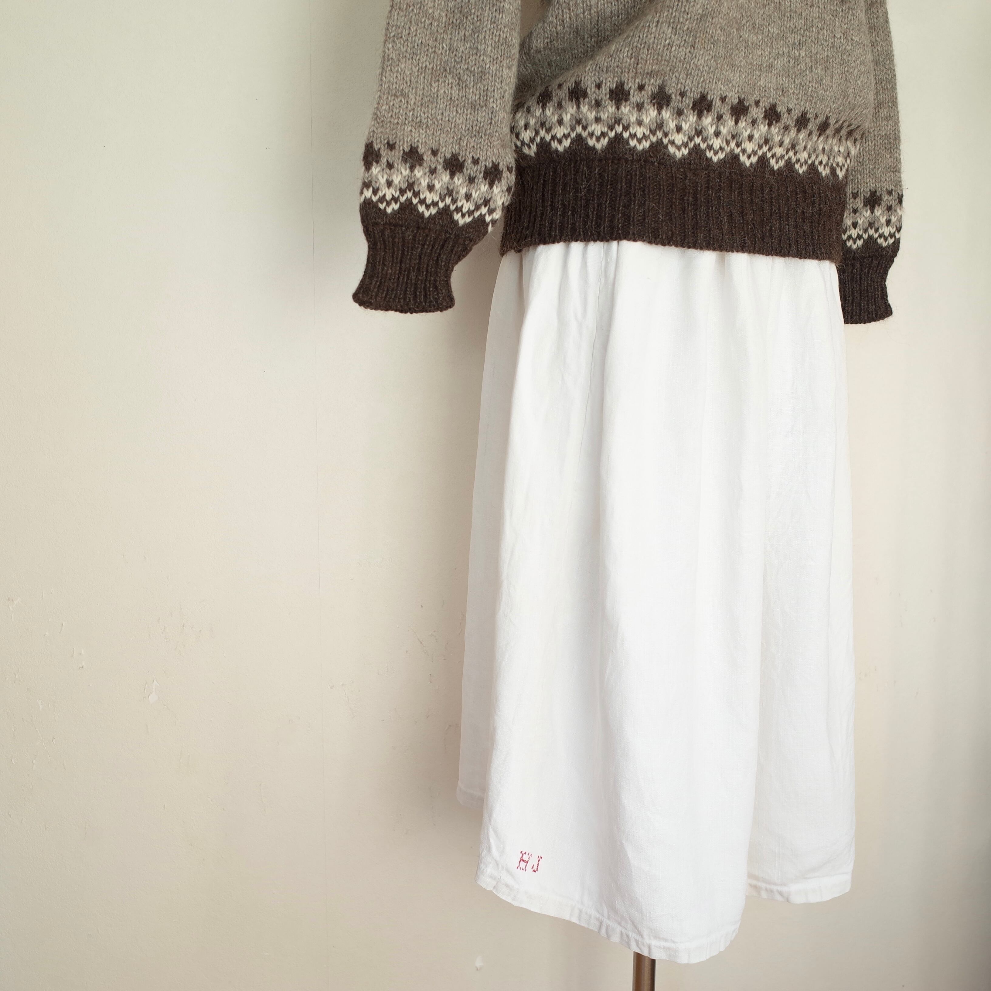 Antique french linen long skirt