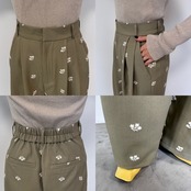 ミニフラワー刺繍タックPT/ピスタチオ