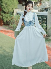 【0122】Vintage Jacquard Flower Long Sleeve Dress