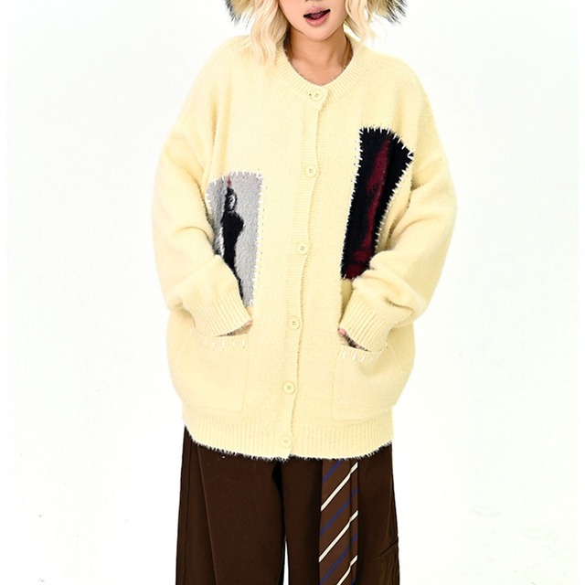 チェスモチーフパッチカーディガン 2col   R01178