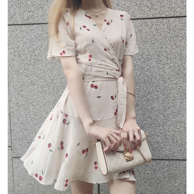 チェリーシフォンラップスカートワンピース