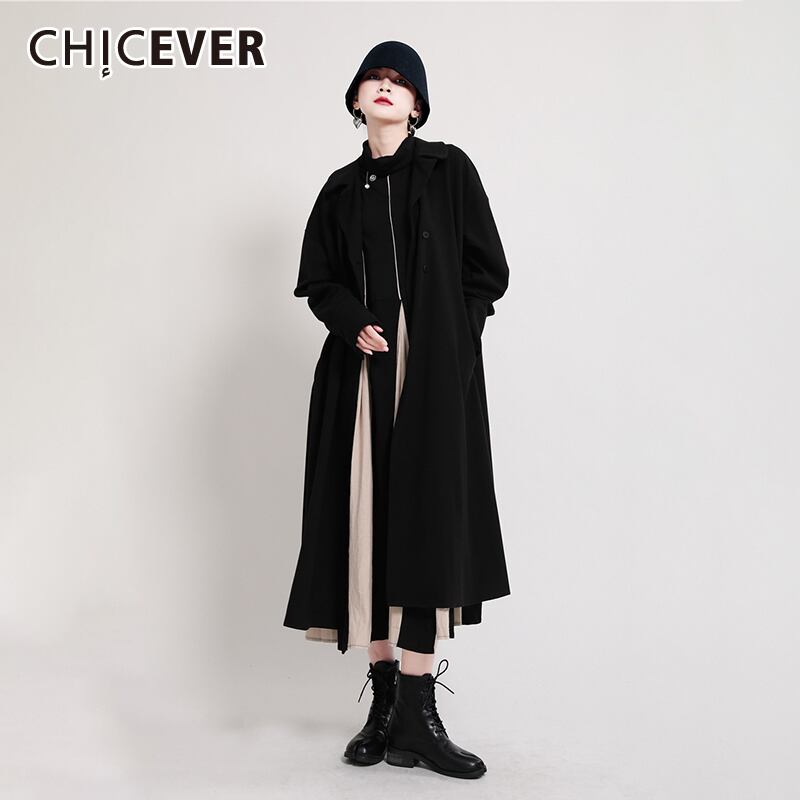 CHICEVERストリートウェアドレス女性タートルネック長袖ウエストパッチワークフリル特大ドレス2020 ロング 6base598948619441