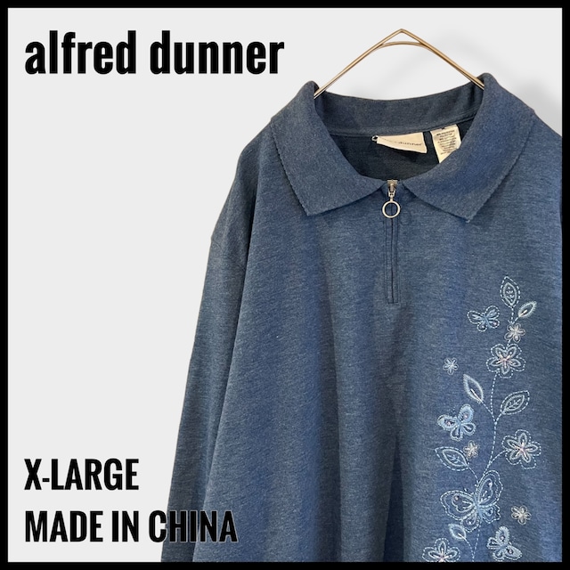 【alfred dunner】刺繍 襟付き 肩パッド ハーフジップ スウェット プルオーバー かわいい系 レディース XL US古着