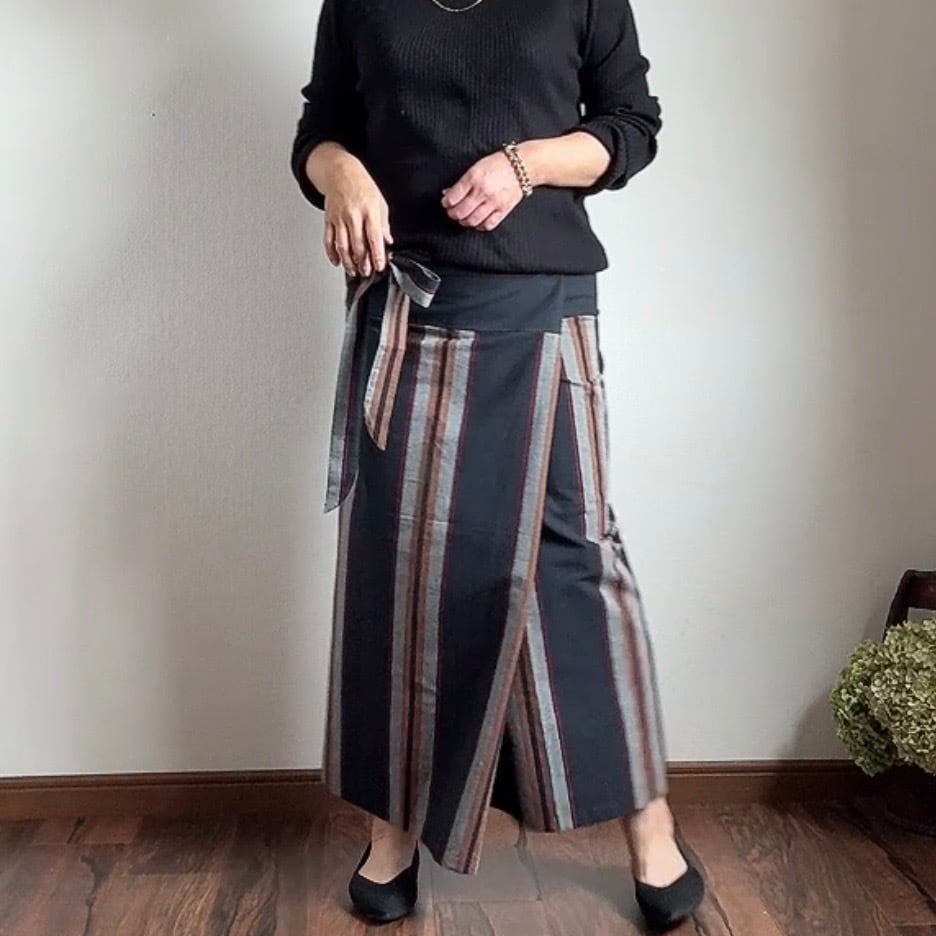 oyogu サロンスカート ストライプ 巻きスカート コットン ウエストフリー 大人の「巻く服」OYOGU