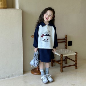 秋ネコpoloネックＴシャツ＆スカートセット
