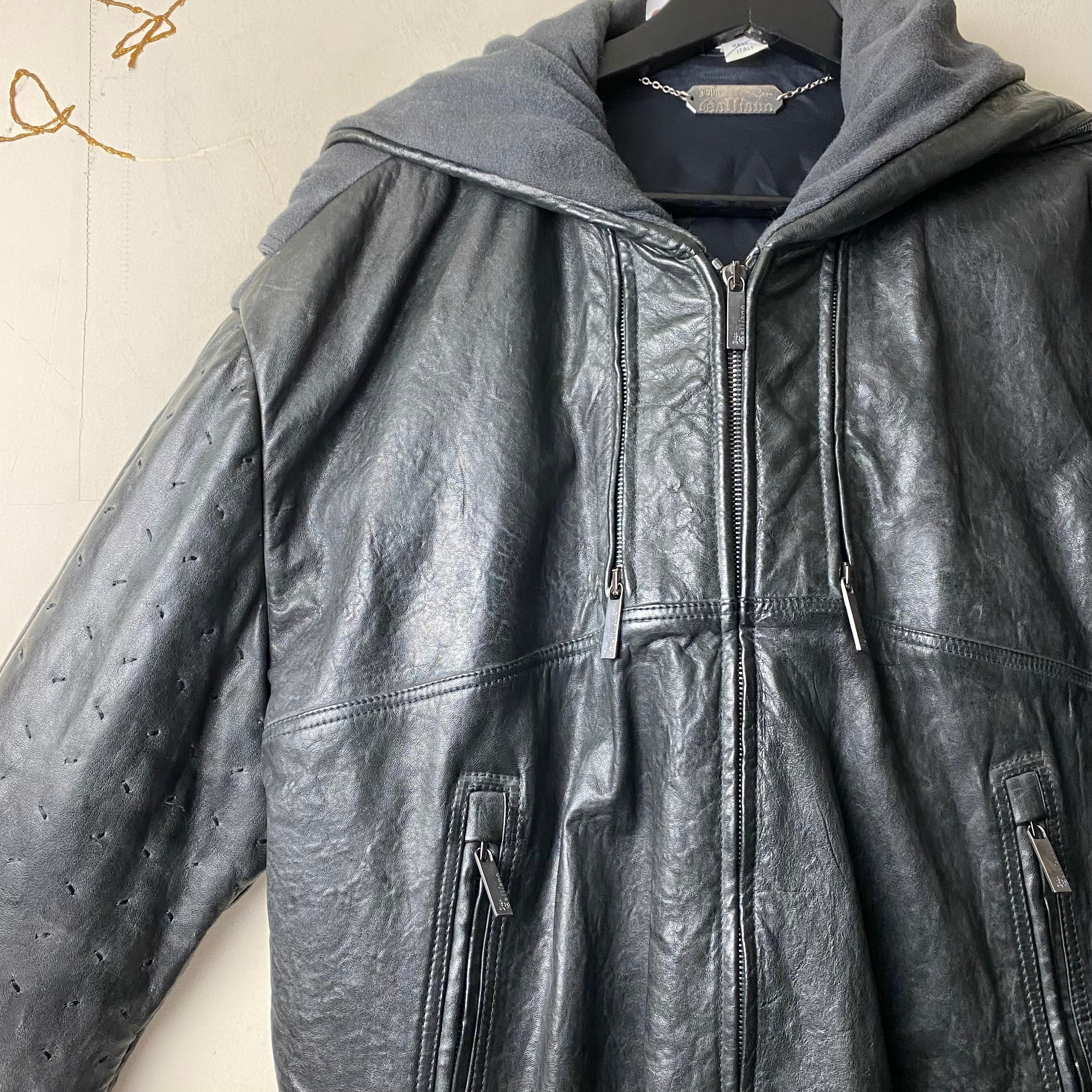 JOHN GALLIANO sweat switching leather blouson | NOIR ONLINE