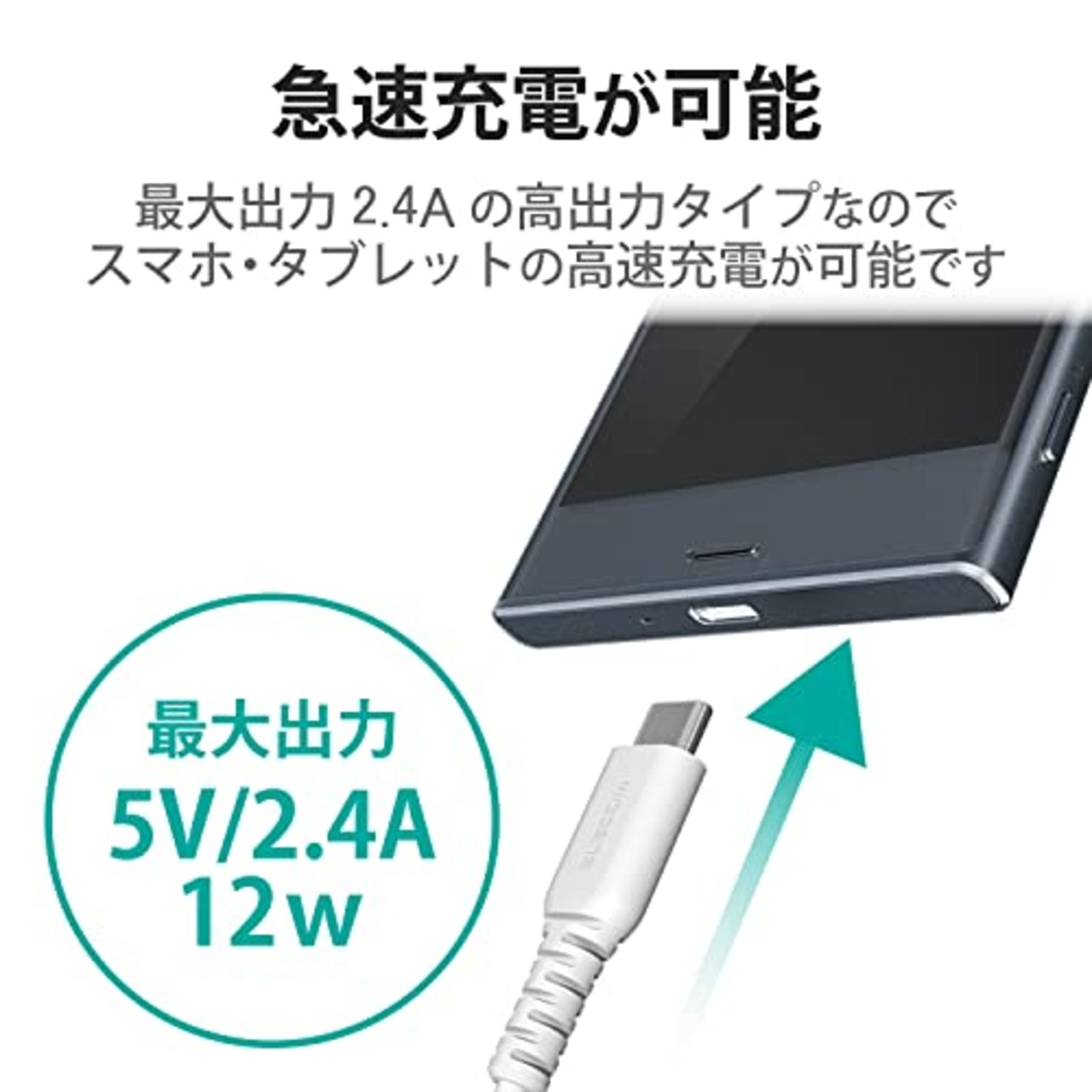 エレコム(ELECOM) AC充電器/Type-Cケーブル一体型/2.4A出力/2.5m/ホワイトフェイス