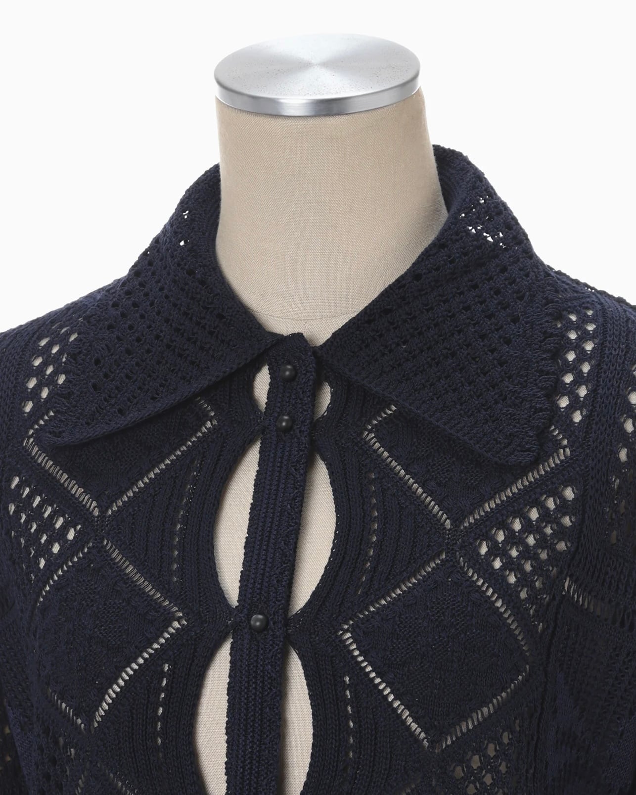 Cotton Lace Knitted Cardigan - navy マメ