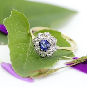 Sapphire & Diamond Cluster Ring サファイヤとダイヤモンドのクラスターリング