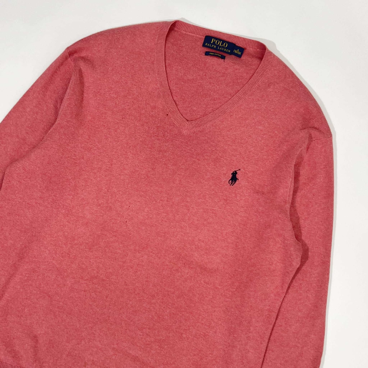 POLO RALPH LAUREN ラルフローレン PIMA COTTON Vネック ニット セーター S/くすみピンク メンズ