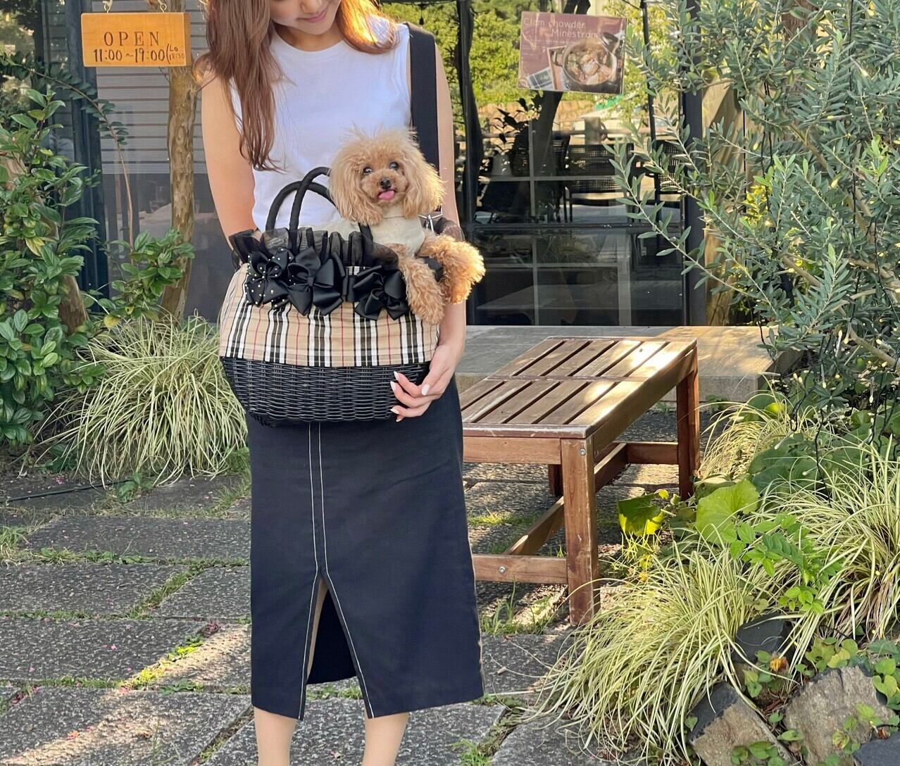 2キロまでサイズ タータンチェックバーバリーチェック ベーシックシリーズ リボン3個付き 持ち手リボン巻き 斜め掛けベルト付き(長さ調節、取り外し可)