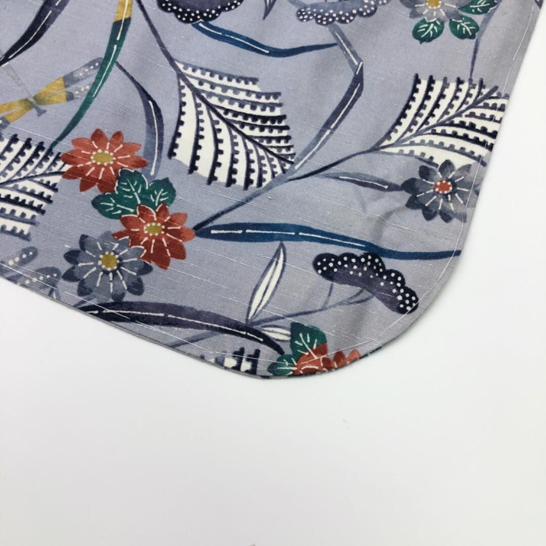 単衣 紬 型染 蝶々に花模様 蜻蛉 青袋鼠色 しつけ糸 K-5262 単衣 紬 型染 蝶々に花模様 蜻蛉 青袋鼠色 しつけ糸 K-5262 着物