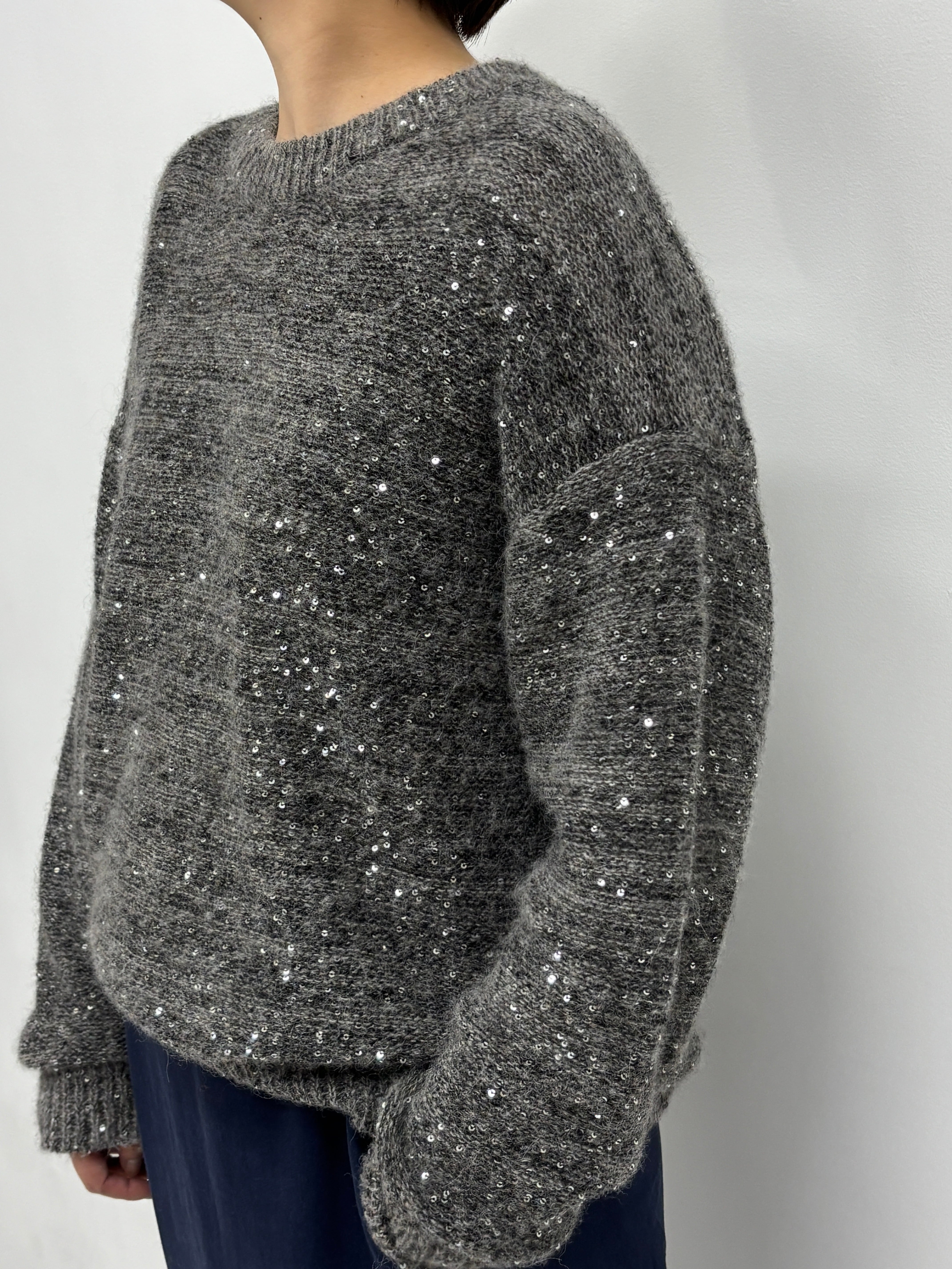 MALIAスパンコールプルオーバーニット(グレー)