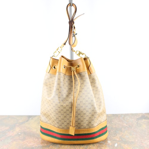 ◎.OLD GUCCI GG PATTERNED SHERRY LINE DRAWSTRING SHOULDER BAG /オールドグッチGG柄シェリーライン巾着型ショルダーバッグ 2000000046143