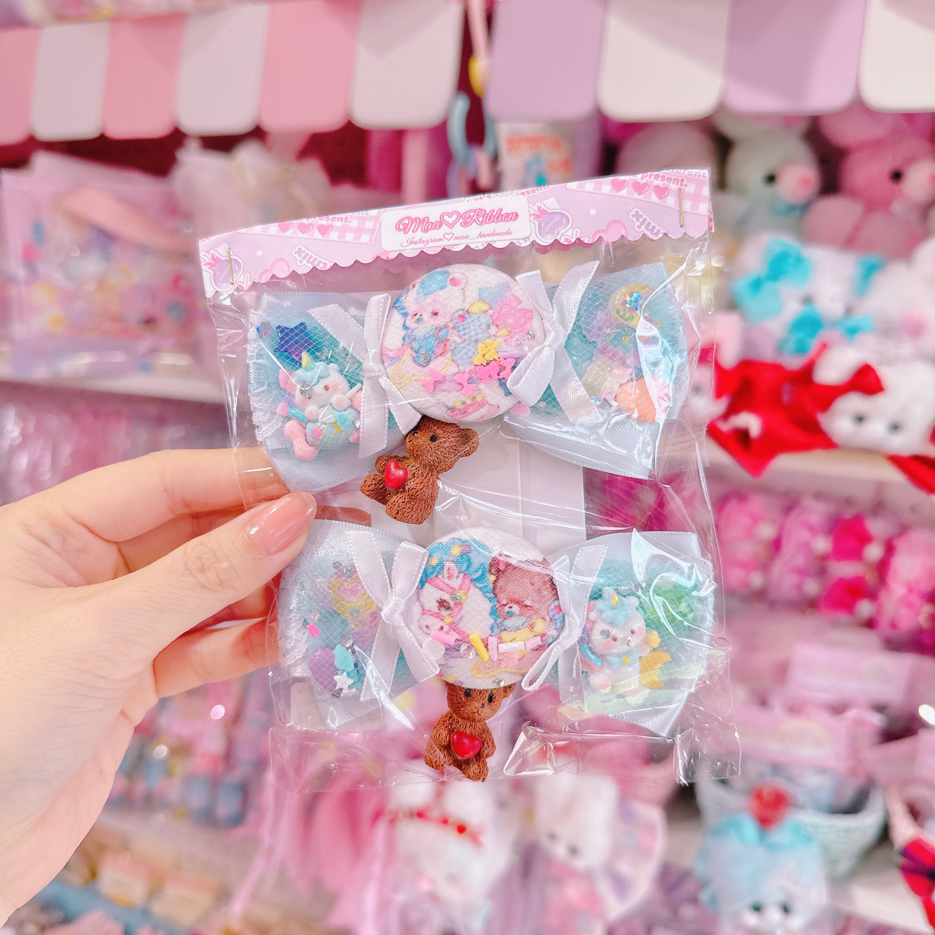 【R14】55-4くるみキャンディチュールリボンツインヘアクリップ