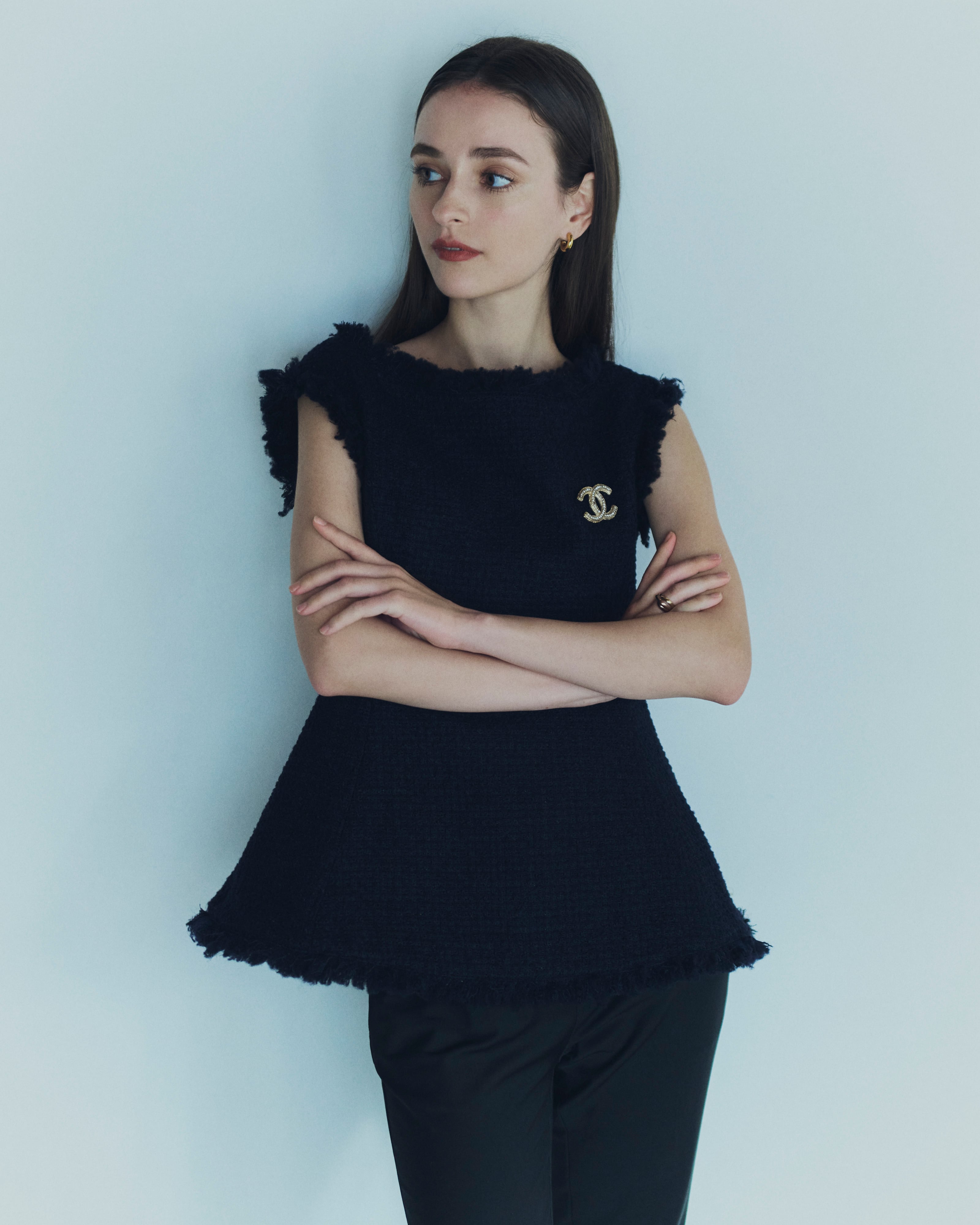 最終価格★BLUELEA ブルレア　パフスリーブ ペプラムブラック Original Tweed peplum tops | Bluelea