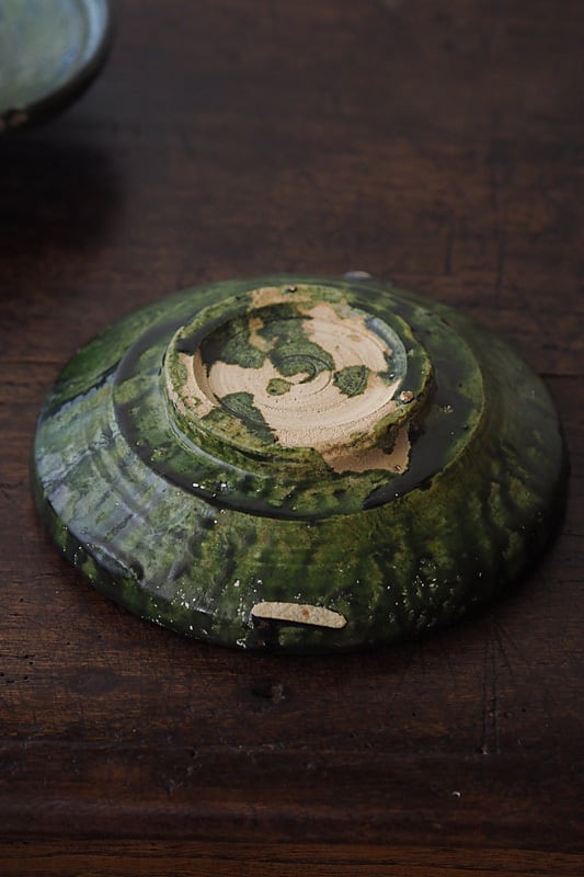 織部グリーン 高台皿-antique pottery plate No.1 | アンティーク